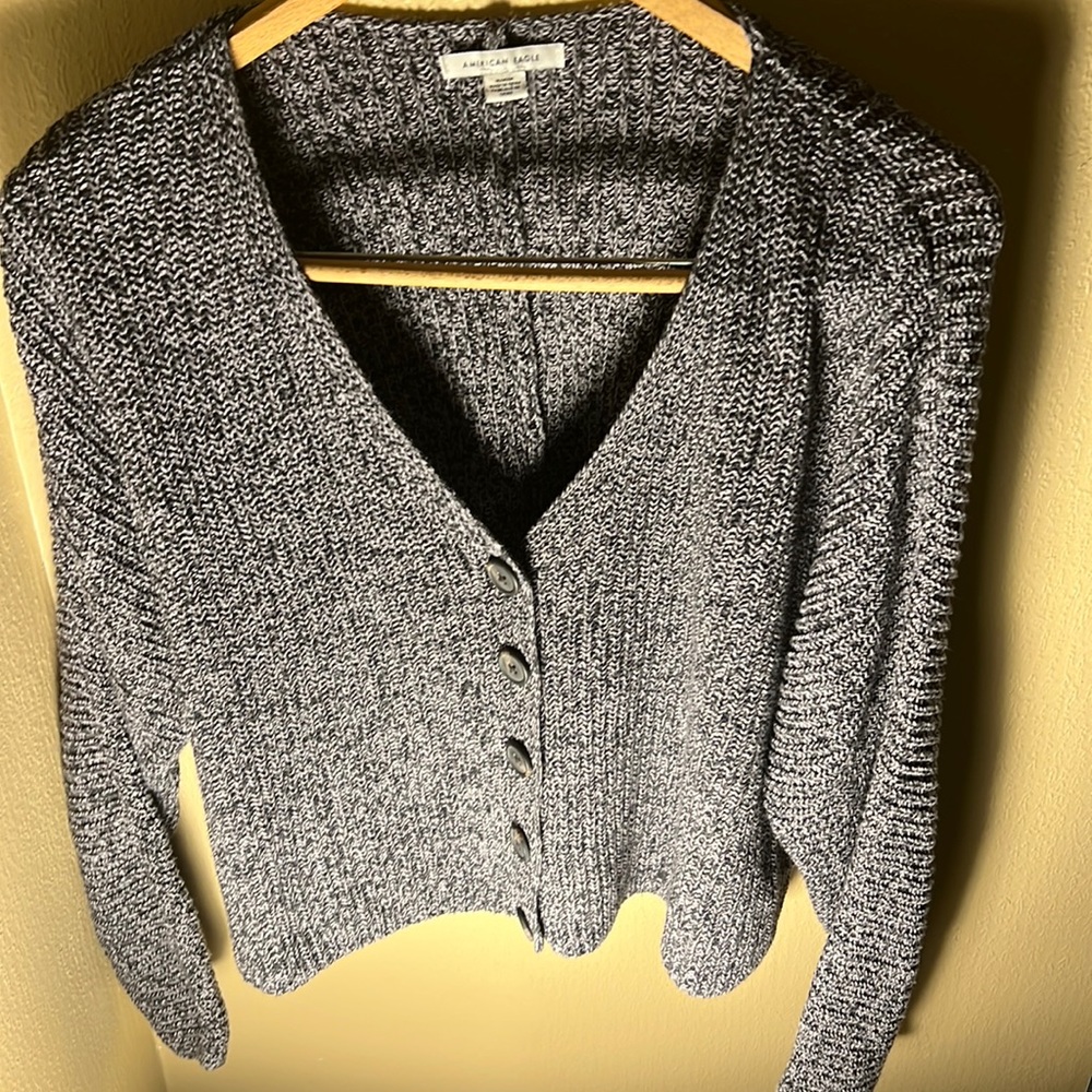 American Eagle Women’s Waist Length Button Cardigan Color Gray Size Medium
